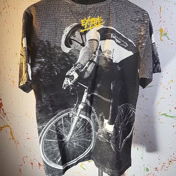 90s EXTREME Bike All Over Print Vintage Tee Men Size M - Picture 3 of 3
